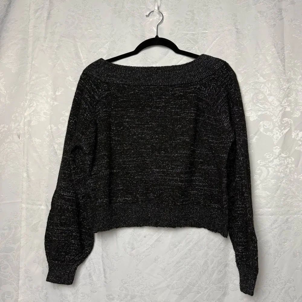 Divided Long Sleeve Black and Silver Glitter Sweater Size Medium‎
